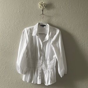 Whbm white button up blouse peplum size large
